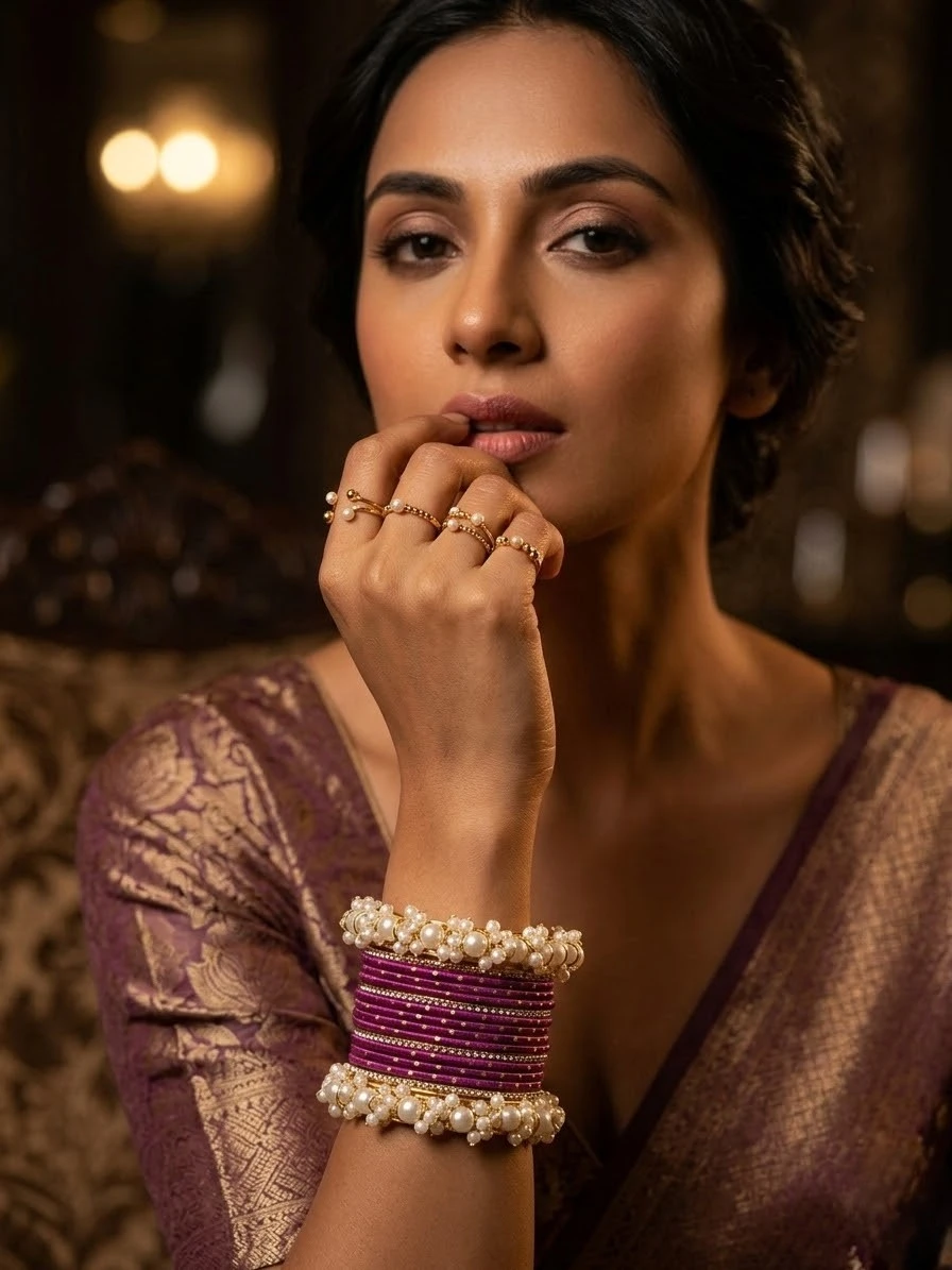 Pearly Bangles & Peach - Choorian Set